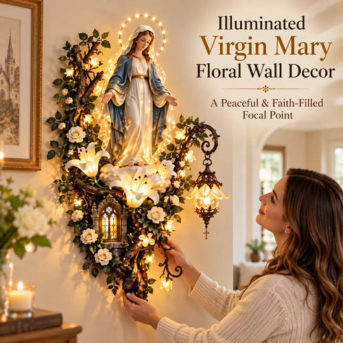 Illuminated Virgin Mary Floral Wall Decor