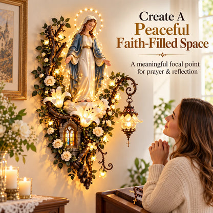 Illuminated Virgin Mary Floral Wall Decor