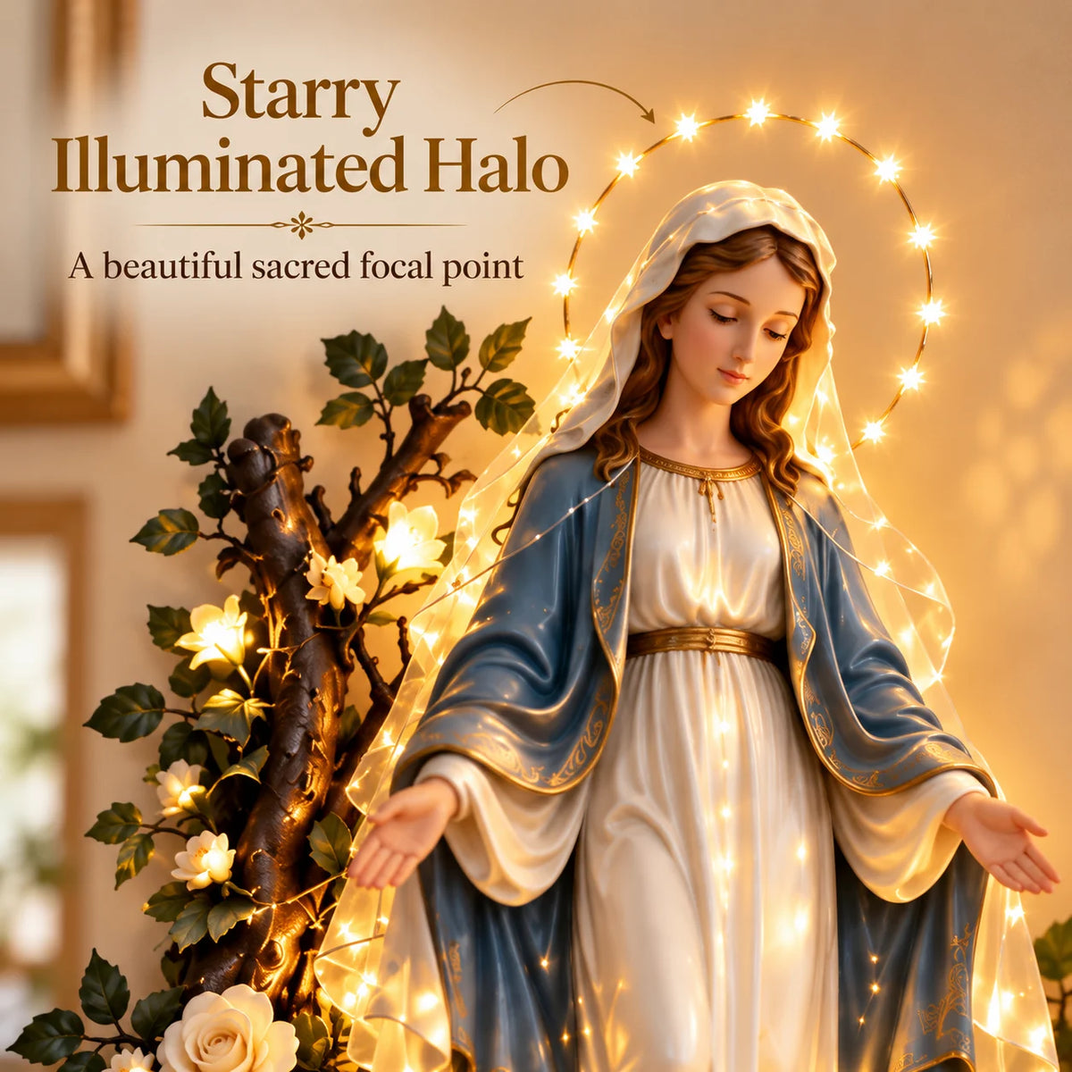 Illuminated Virgin Mary Floral Wall Decor