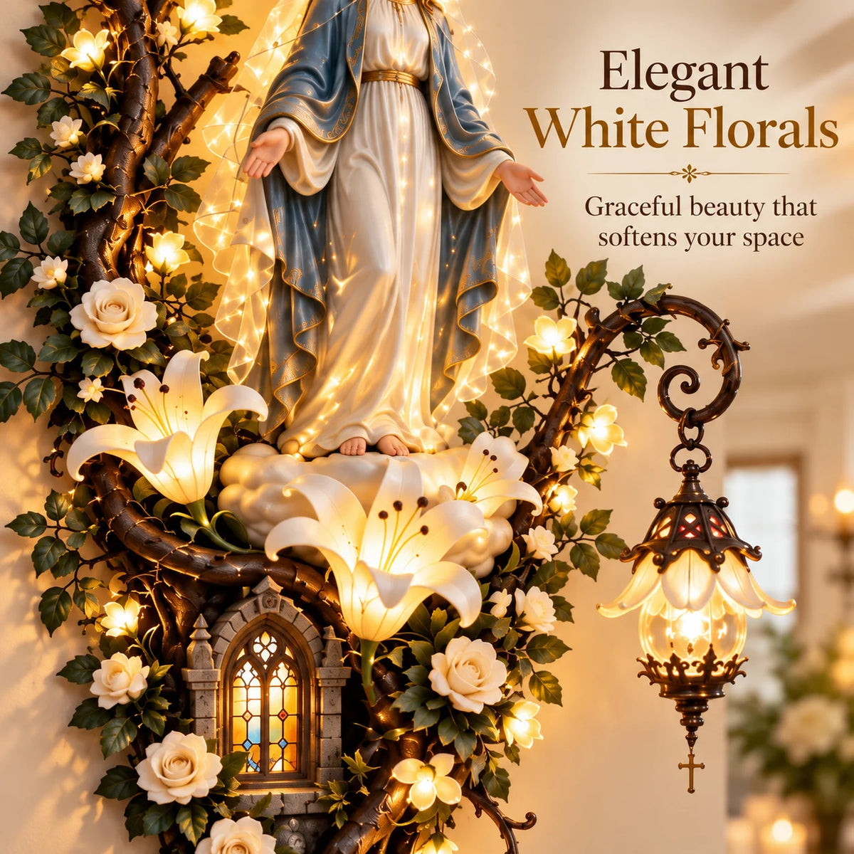 Illuminated Virgin Mary Floral Wall Decor