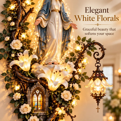 Illuminated Virgin Mary Floral Wall Decor