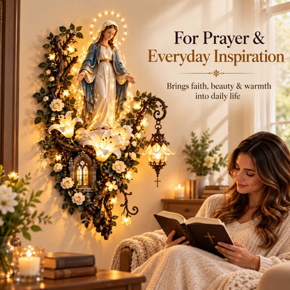 Illuminated Virgin Mary Floral Wall Decor