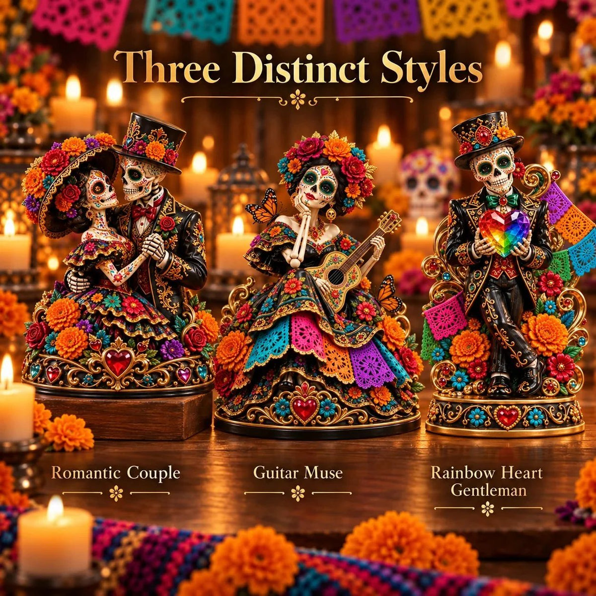 💀Day of the Dead Catrina Figurines – 3 Colorful Character Styles