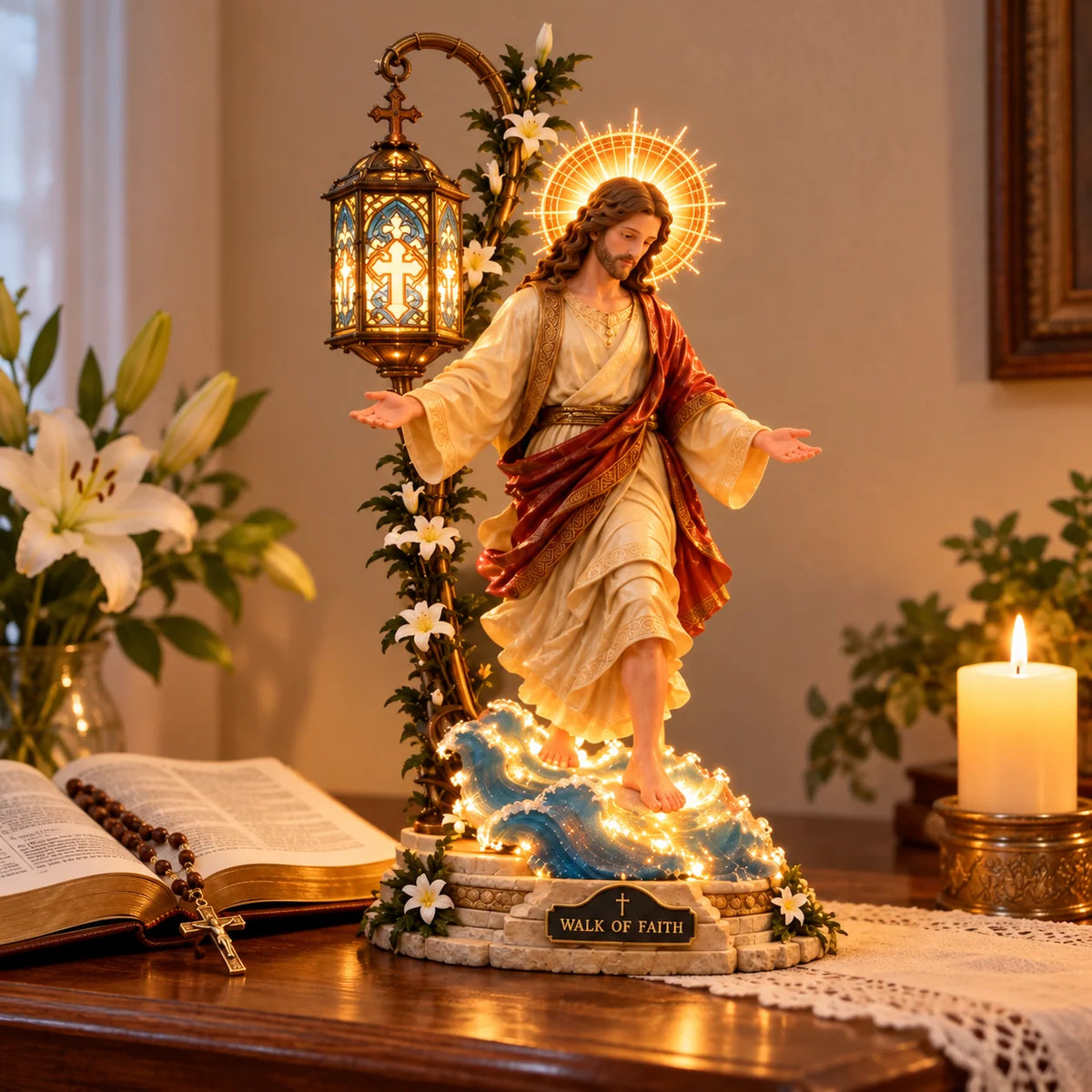 ✨Walk by Faith™ Illuminated Jesus Walking on Water Sculpture