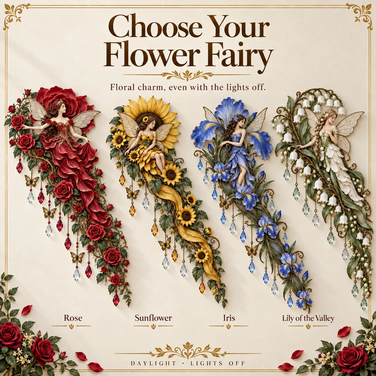 🌹🧚‍♀️Enchanted Flower Fairy Wall Light✨Cascading Floral Decor