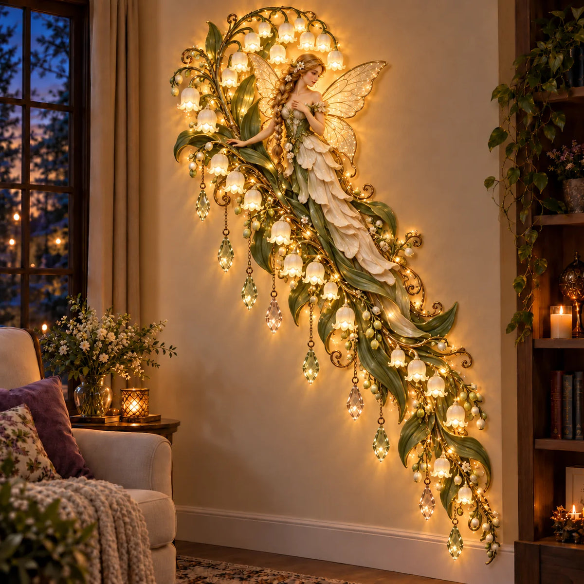 🌹🧚‍♀️Enchanted Flower Fairy Wall Light✨Cascading Floral Decor