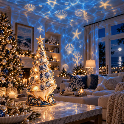 🌊 Coastal Christmas Seashell Tree Projection Lamp✨