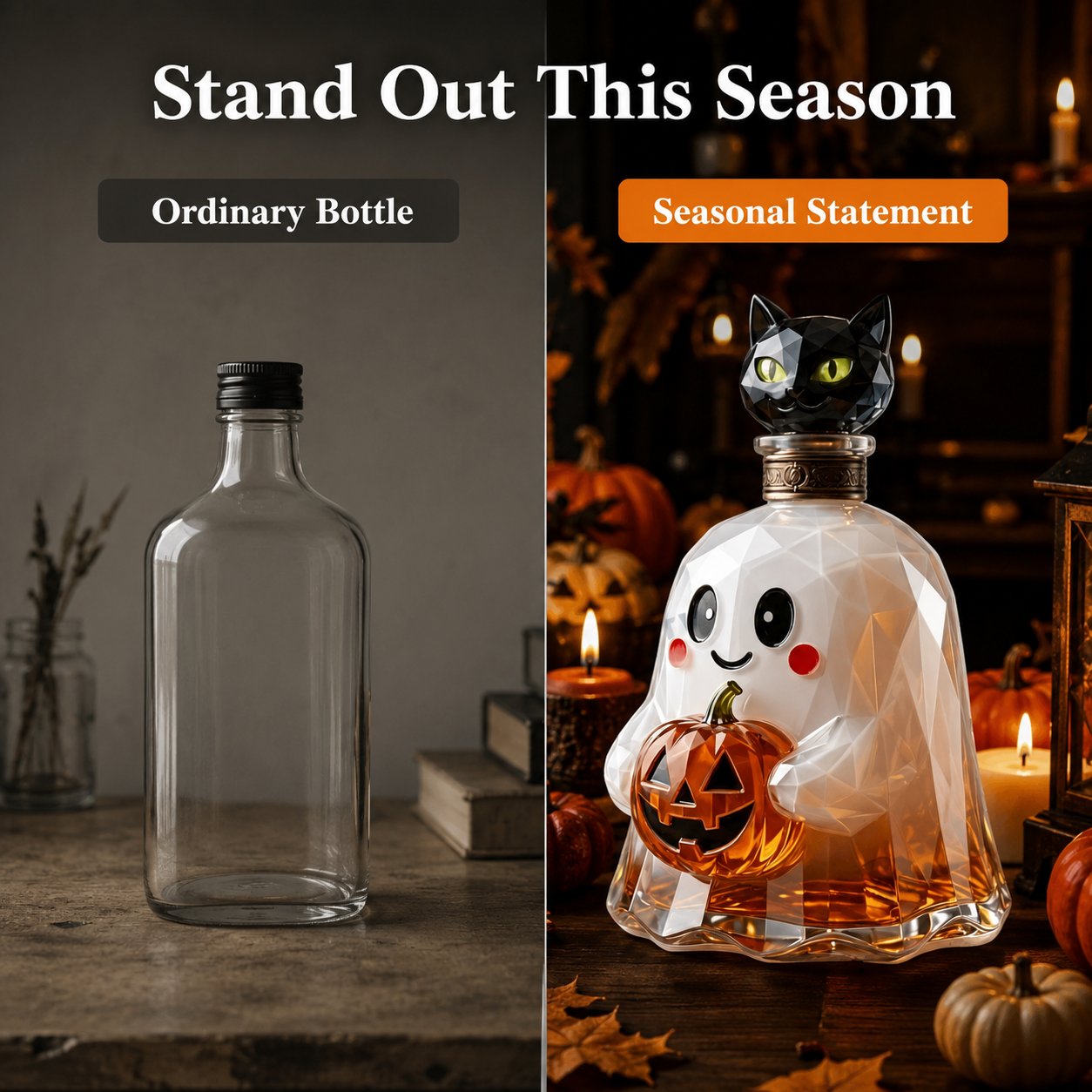 Ghost Pumpkin Halloween Decanter 🎃 Spooky Glass Whiskey Bottle
