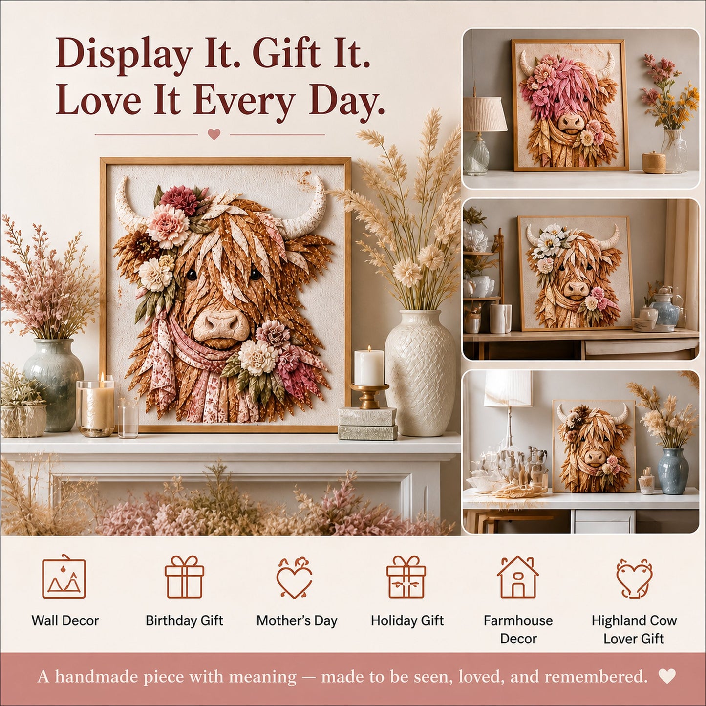 🔥LAST DAY 50% OFF - 🐮💐🌸 Birth Flower Highland Cow 3D Layered Fabric Art DIY Kit (Beginner-friendly) 🔥 Buy 2 Free Shipping