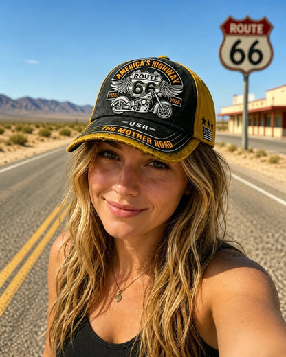 🔥50% Off Last Day🔥 - 🏍️Retro US Route 66 100th Anniversary Art Printed Casual Baseball Cap
