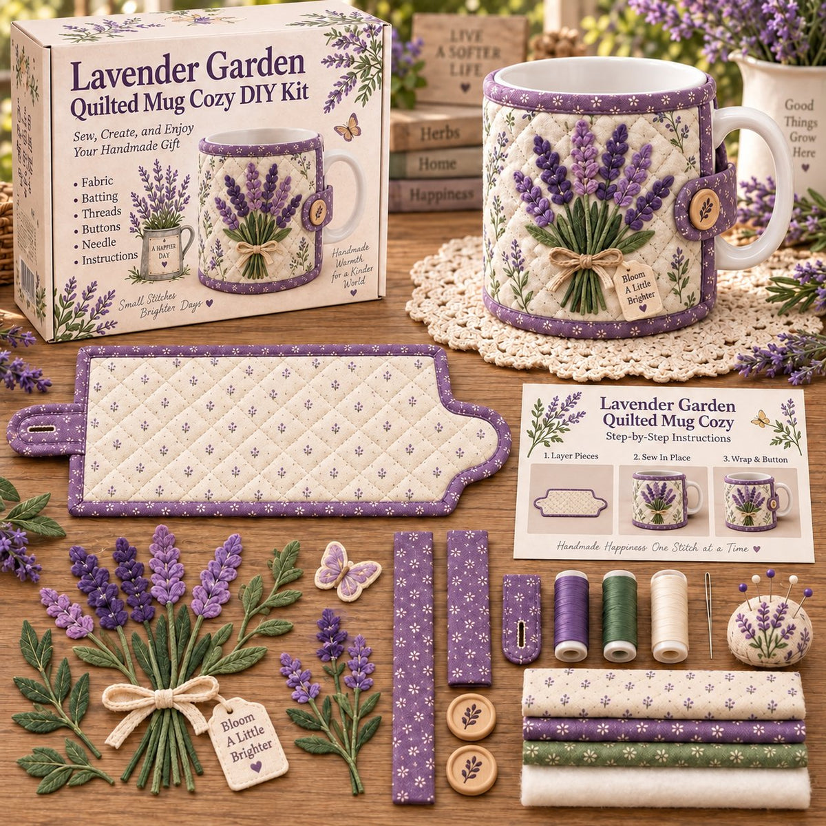 ✨🌸Garden Quilted Mug Cozy DIY Kit