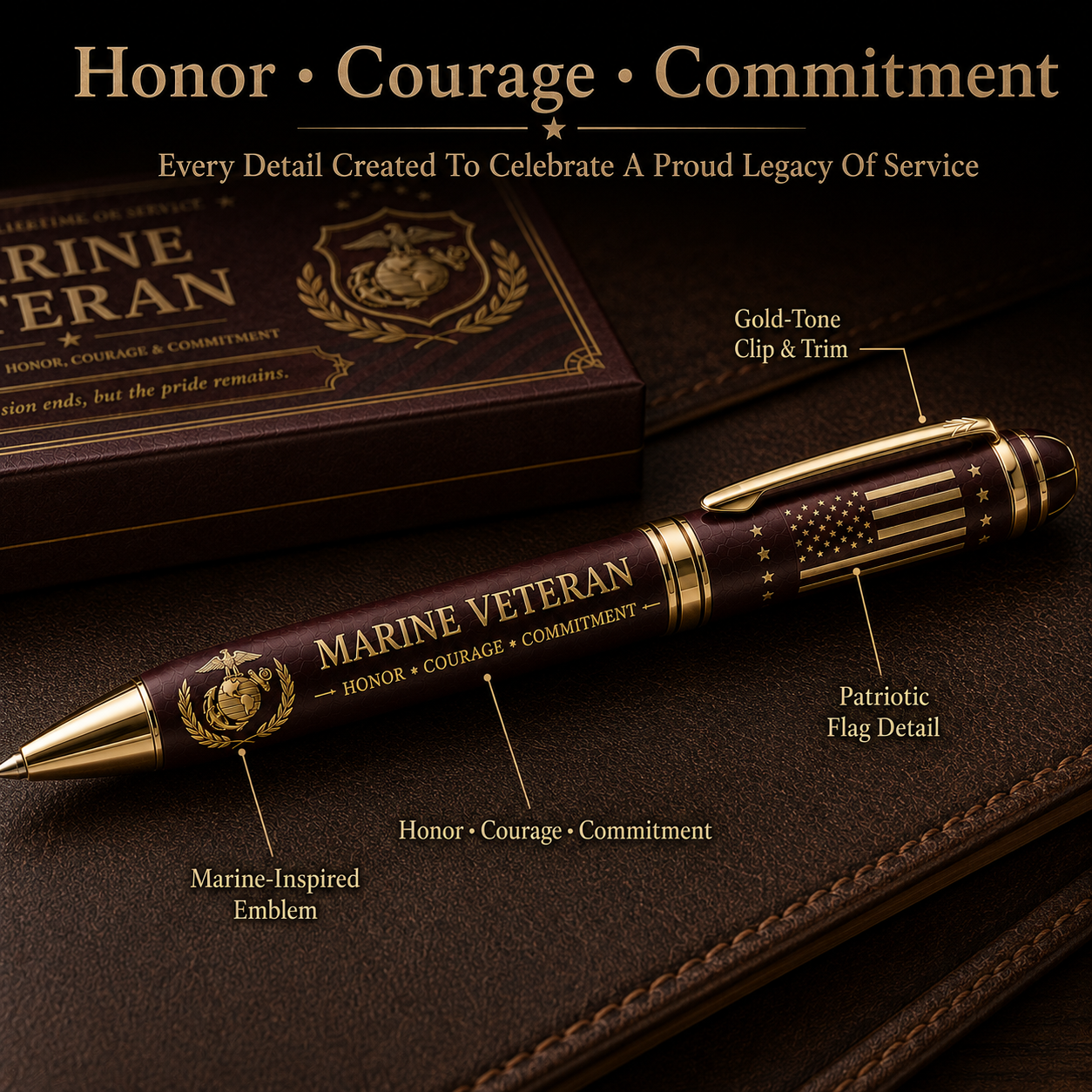 🦅 Marine Veteran Honor & Courage Pen