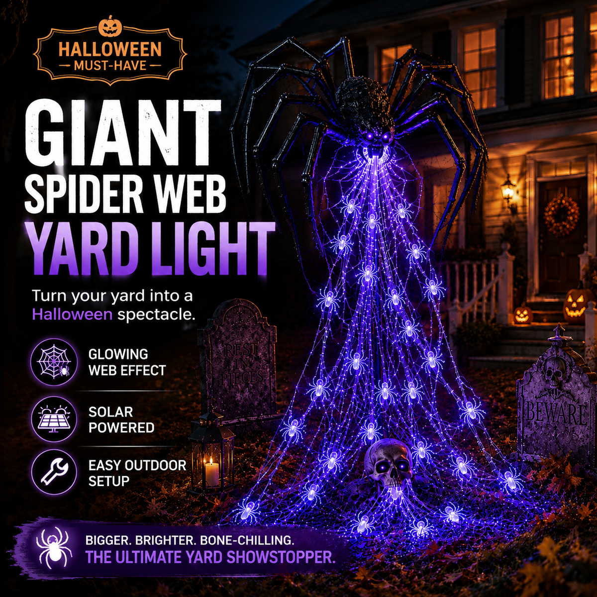 🔥HOT SALE 50% OFF -🕷️ Halloween Spider Web Light Show™ | Glowing LED Spider Yard Decor for Spooky Outdoor Displays