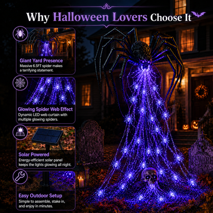 🔥HOT SALE 50% OFF -🕷️ Halloween Spider Web Light Show™ | Glowing LED Spider Yard Decor for Spooky Outdoor Displays