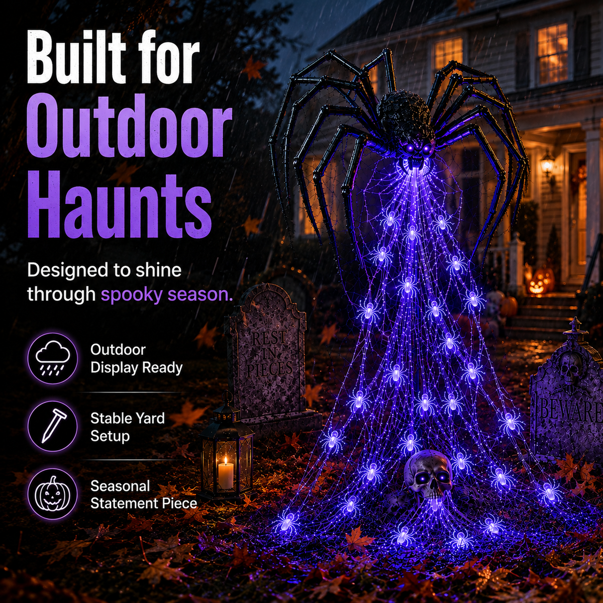 🔥HOT SALE 50% OFF -🕷️ Halloween Spider Web Light Show™ | Glowing LED Spider Yard Decor for Spooky Outdoor Displays