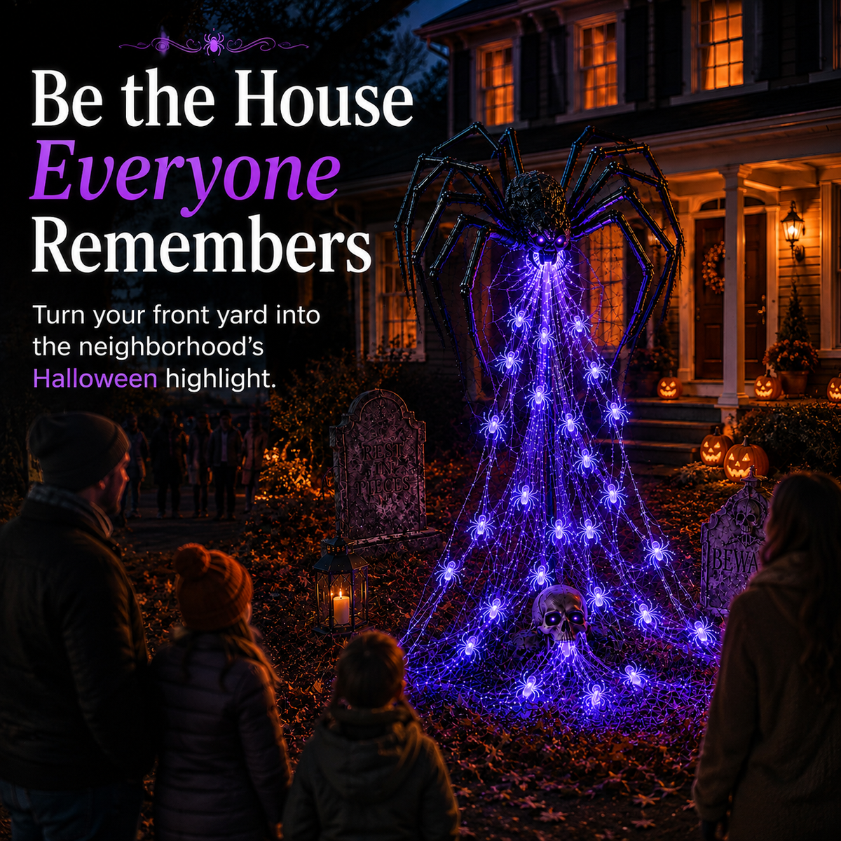 🔥HOT SALE 50% OFF -🕷️ Halloween Spider Web Light Show™ | Glowing LED Spider Yard Decor for Spooky Outdoor Displays