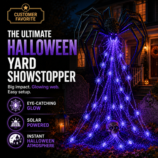 🔥HOT SALE 50% OFF -🕷️ Halloween Spider Web Light Show™ | Glowing LED Spider Yard Decor for Spooky Outdoor Displays