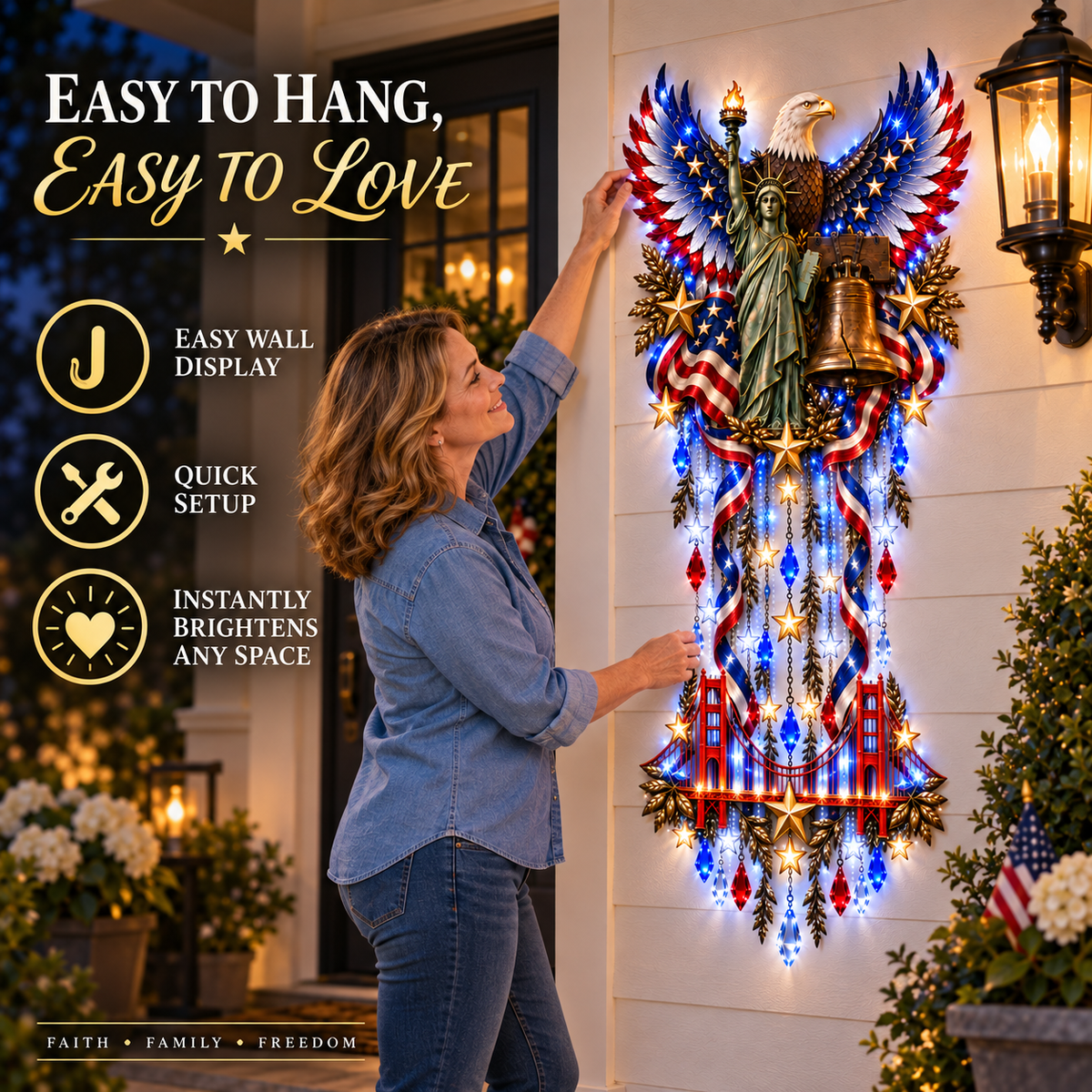 🇺🇸 American Pride LED Cascade Wall Light – Eagle, Liberty & Stars ✨