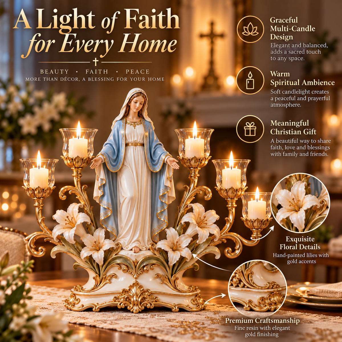 ✨🕯️ Light of His Presence — Sacred Christian Candleholder ✝️🤍