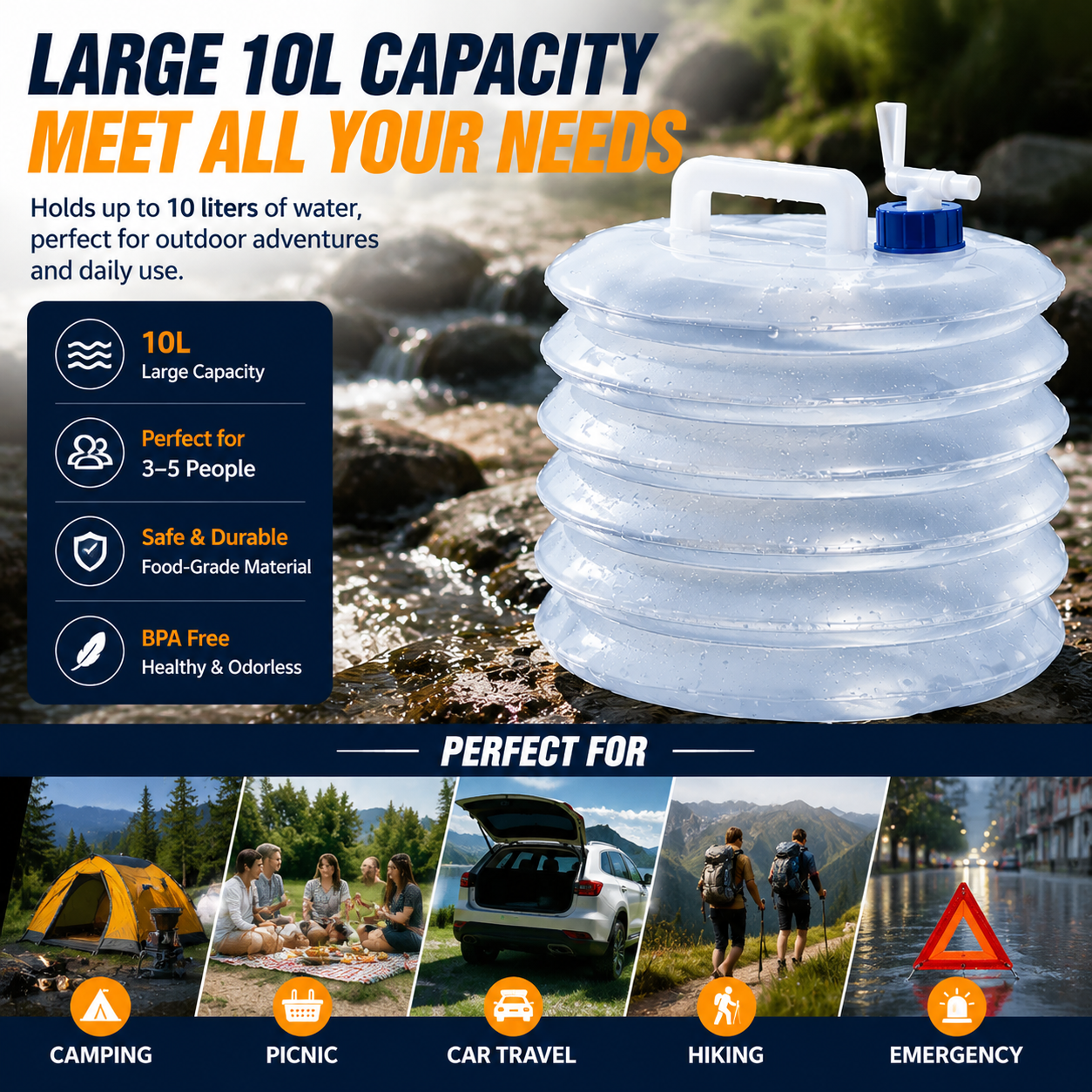 ⏰ Last Day Sale | 🏕️ Foldable Camping Water Container – 5L/10L/15L Portable Water Bucket