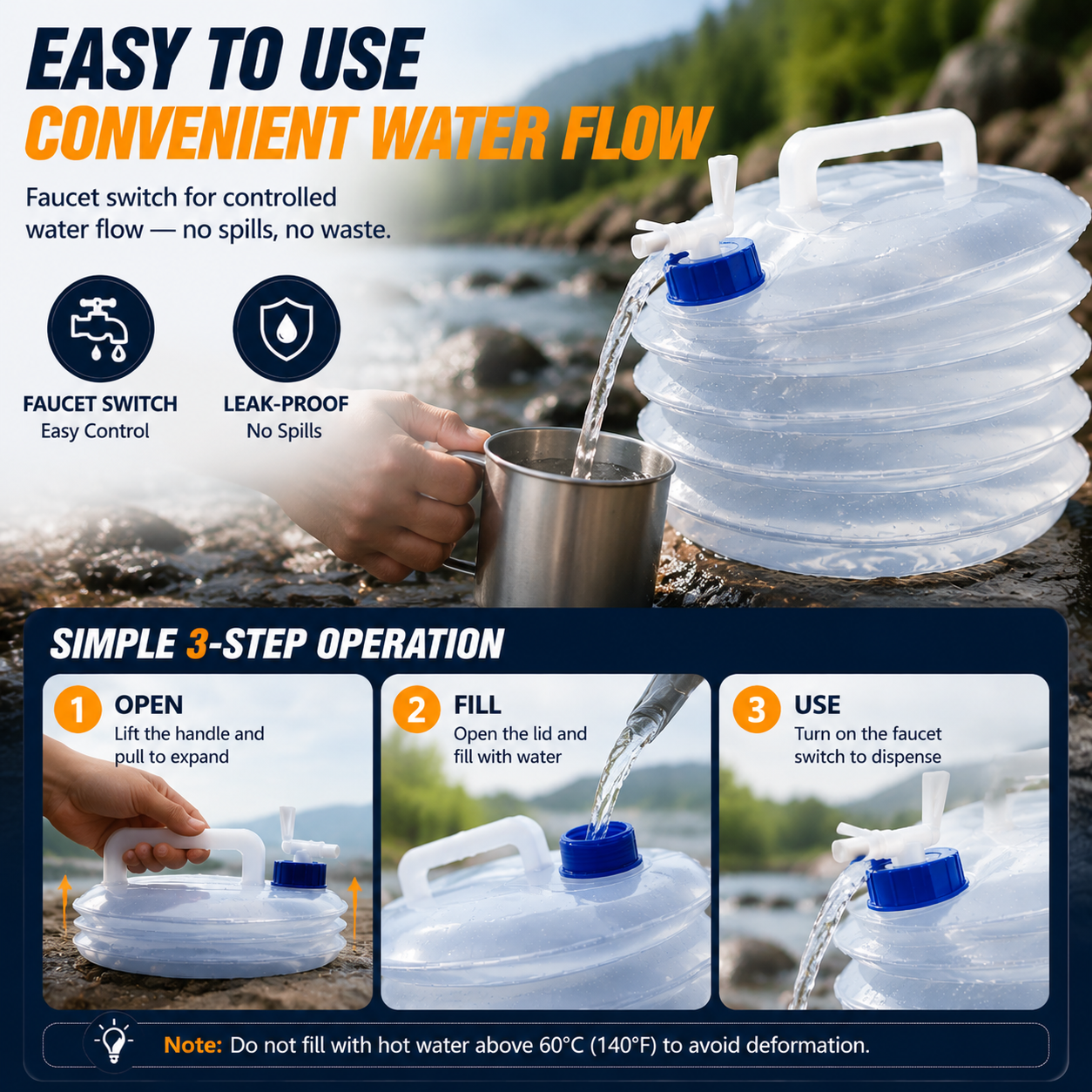⏰ Last Day Sale | 🏕️ Foldable Camping Water Container – 5L/10L/15L Portable Water Bucket