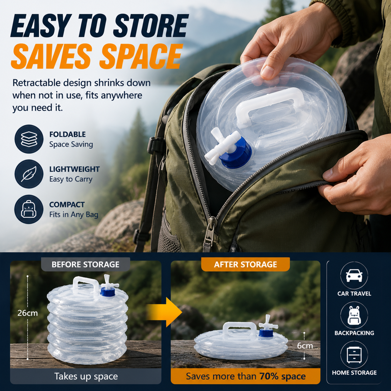 ⏰ Last Day Sale | 🏕️ Foldable Camping Water Container – 5L/10L/15L Portable Water Bucket