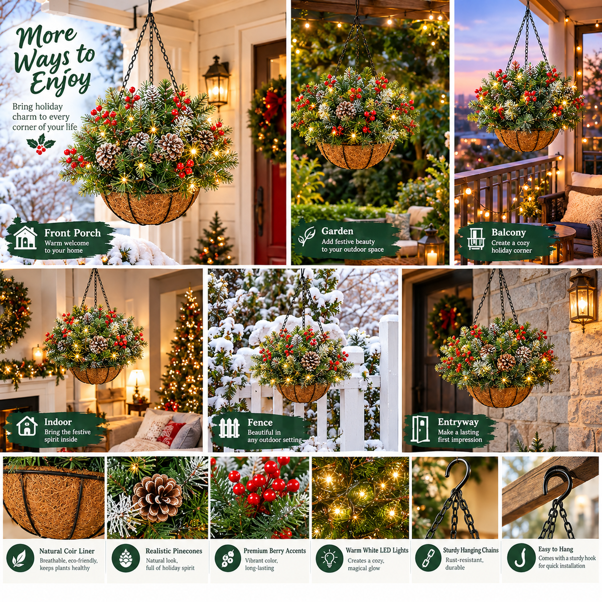 🎄 50% OFF Today | ✨ Pre-Lit Christmas Hanging Basket | 🌿 Get Your Porch Ready Early