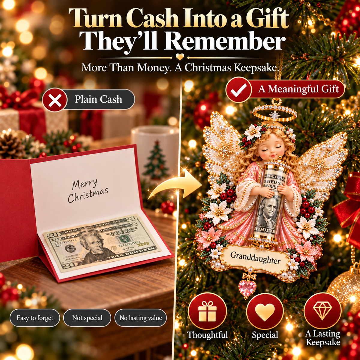 ⏰ LAST DAY SALE 49% OFF! 👼💵 3D Angel Christmas Cash Gift Ornament – Holiday Money Holder Keepsake ✨
