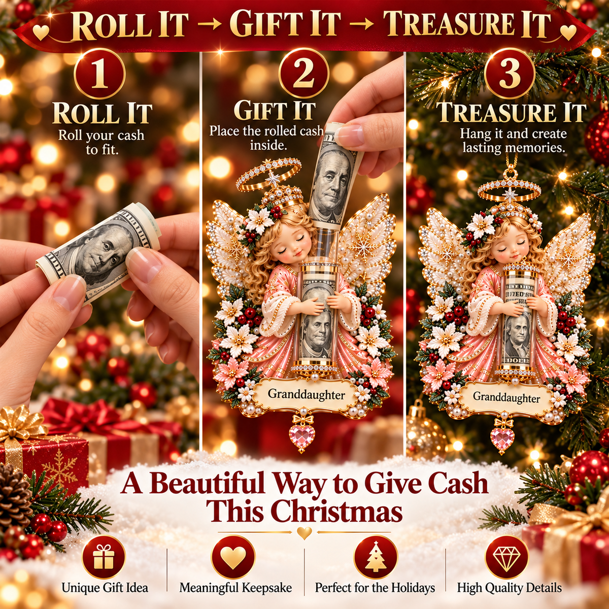 ⏰ LAST DAY SALE 49% OFF! 👼💵 3D Angel Christmas Cash Gift Ornament – Holiday Money Holder Keepsake ✨