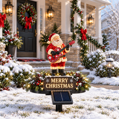 🔥50% Off Last Day✨🎅 Light-Up Guitar Santa Christmas Yard Decoration🎸 – Festive Outdoor Holiday Display 🎄✨