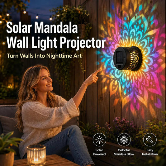 🌀💥Limited Sale Buy 1 Get 1 Free🌞💡Solar Mandala Wall Light Outdoor Garden Fence Projector Lamp Patio Ambient Decor