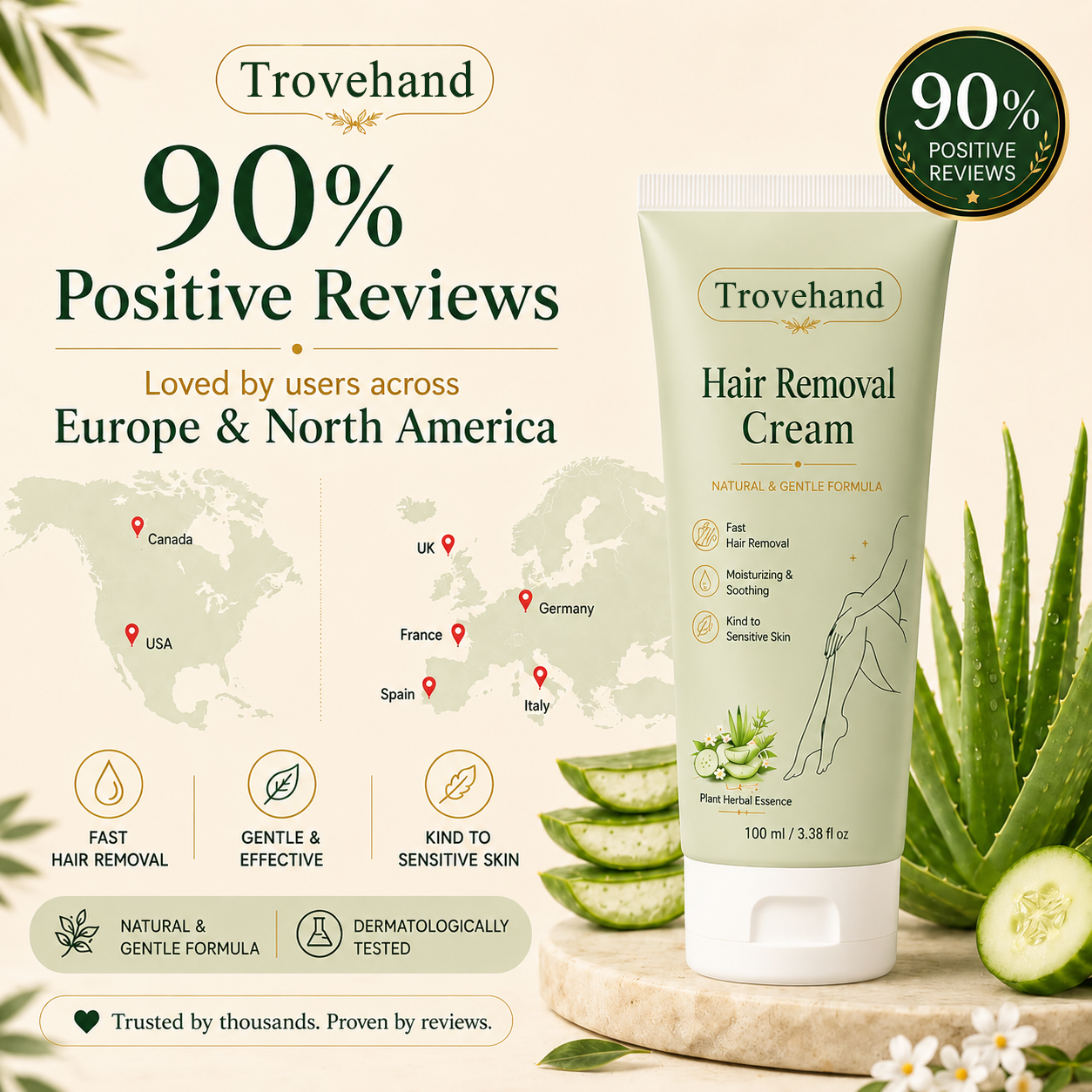 Trovehand™ Natural Gentle Hair Removal Cream | For Women & Men, Sensitive Skin