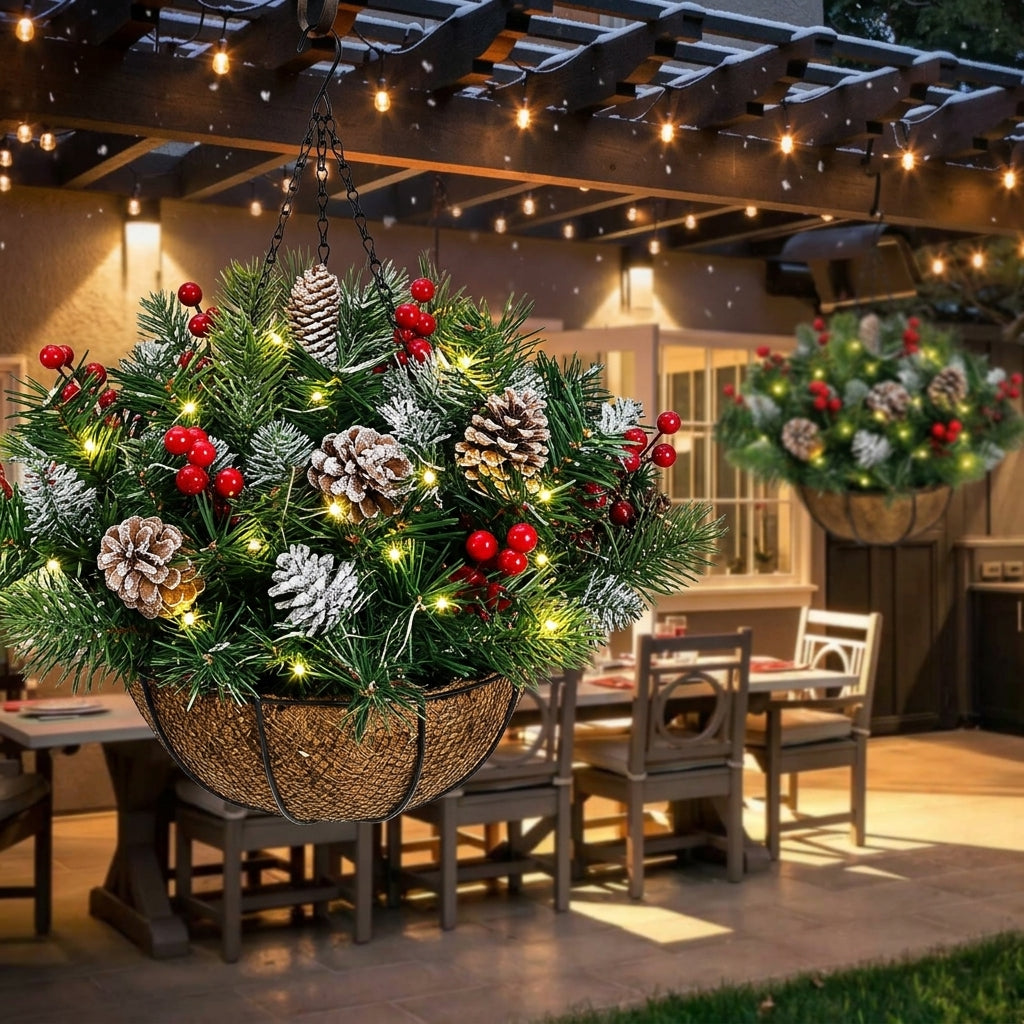 🎄 50% OFF Today | ✨ Pre-Lit Christmas Hanging Basket | 🌿 Get Your Porch Ready Early