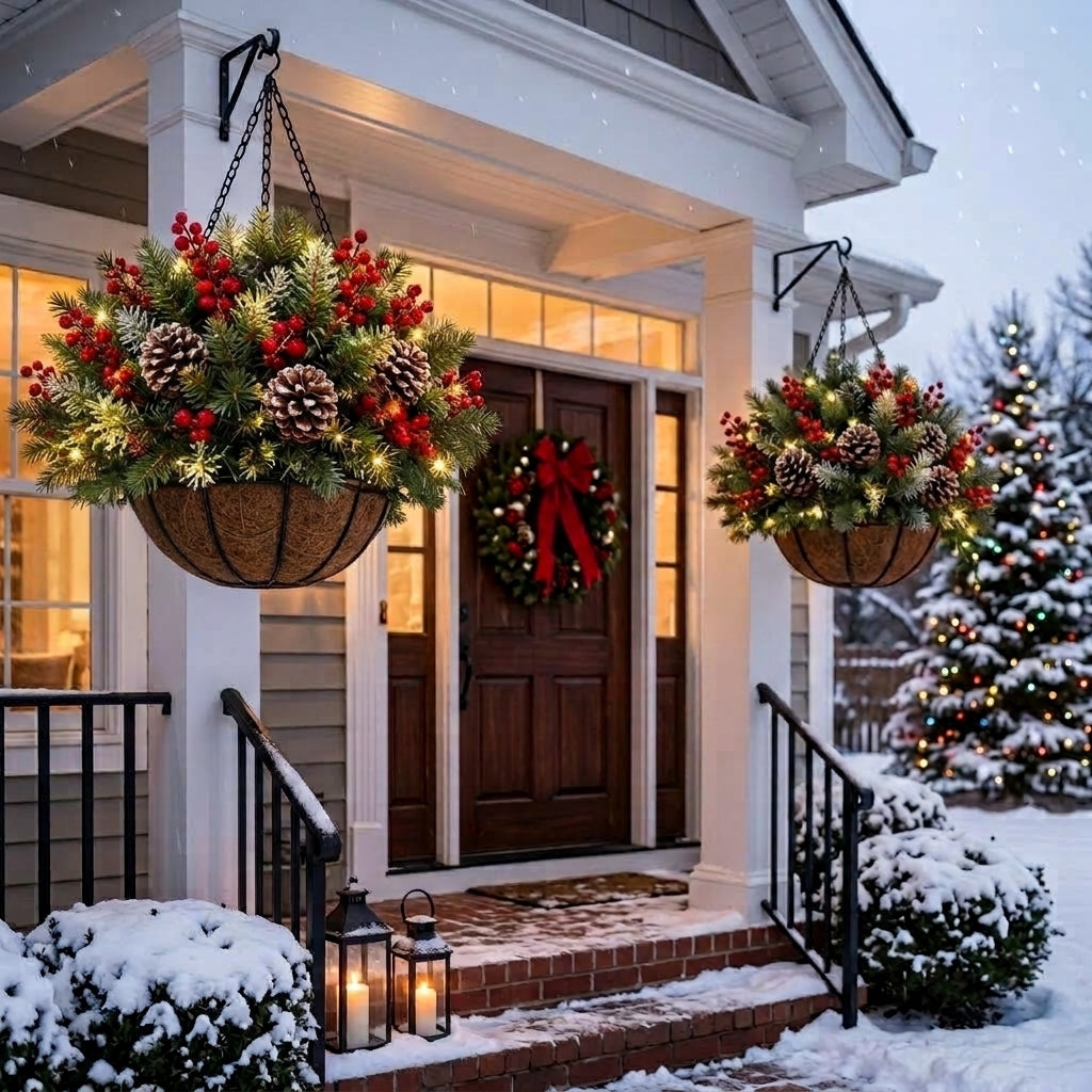🎄 50% OFF Today | ✨ Pre-Lit Christmas Hanging Basket | 🌿 Get Your Porch Ready Early