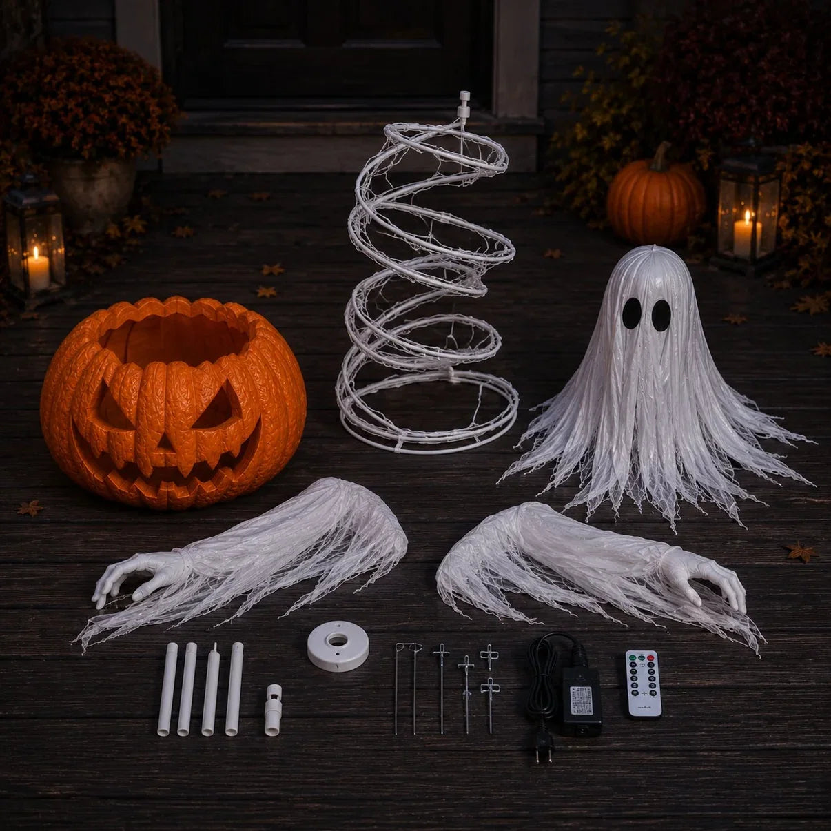 👻 Swirling Ghost Pumpkin Yard Lamp 🎃