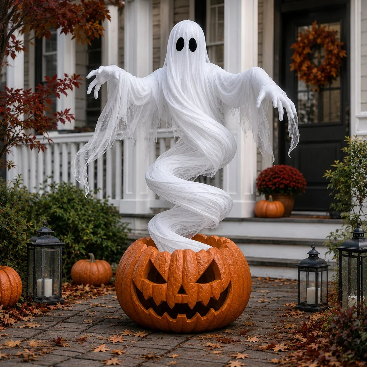 👻 Swirling Ghost Pumpkin Yard Lamp 🎃