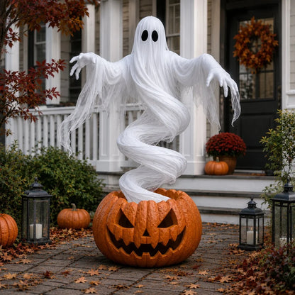 👻 Swirling Ghost Pumpkin Yard Lamp 🎃