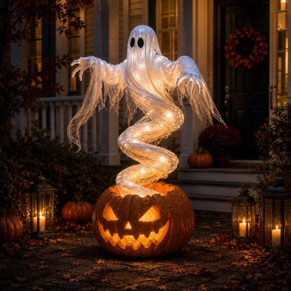👻 Swirling Ghost Pumpkin Yard Lamp 🎃