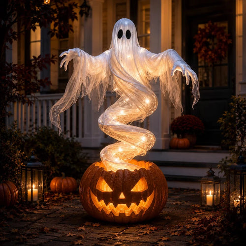 👻 Swirling Ghost Pumpkin Yard Lamp 🎃