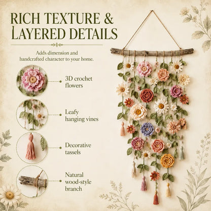 🌸HandMade Boho Crochet Flower Wall Hanging Decor