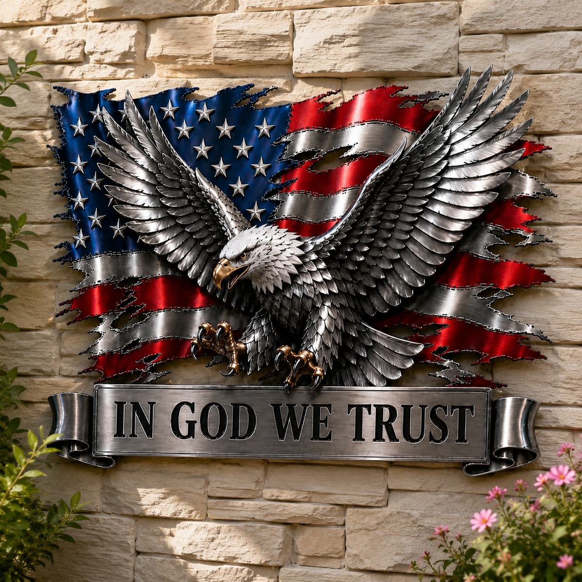 In God We Trust Bald Eagle American Flag Wall Decor