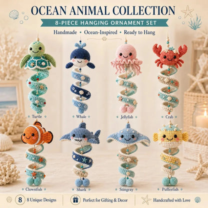 🌊Sea-animal themed crochet hanging kit (spiral) for beginners | Complete kit with all tools and step-by-step guide included💕
