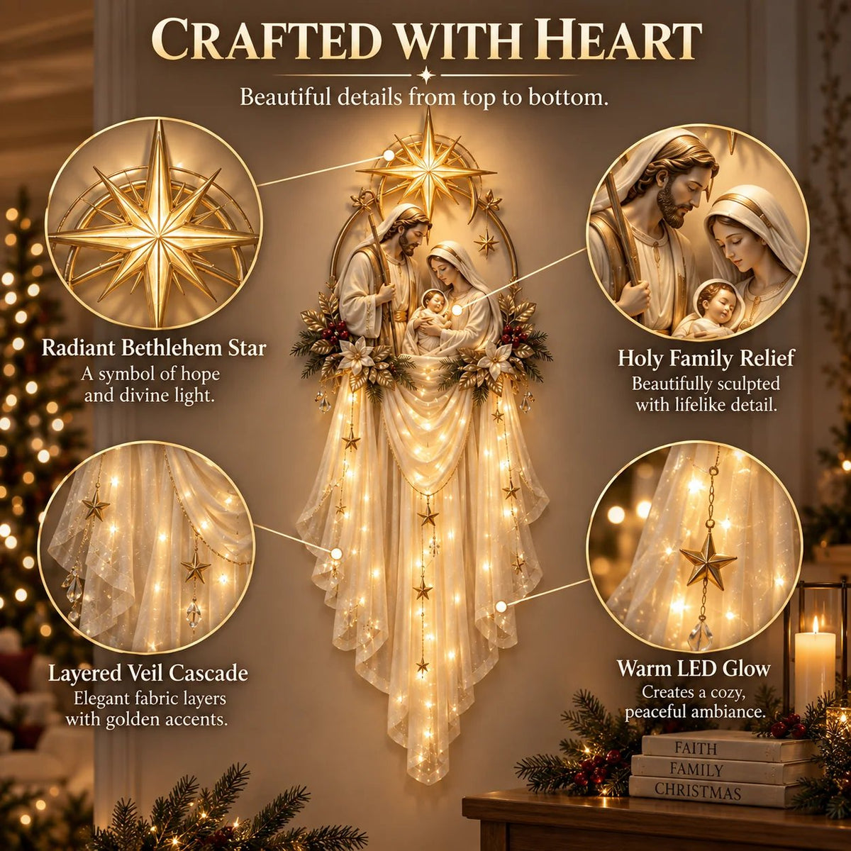 ✨49% OFF Today | Holy Family Star Veil™ – Meaningful Christmas Wall Decor