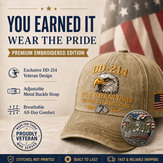DD-214 Veteran 3D Embroidered Cap - "IT'S A VETERAN THING YOU WOULDN'T UNDERSTAND" 🎁 Free Honor Coin With Every Cap Purchase