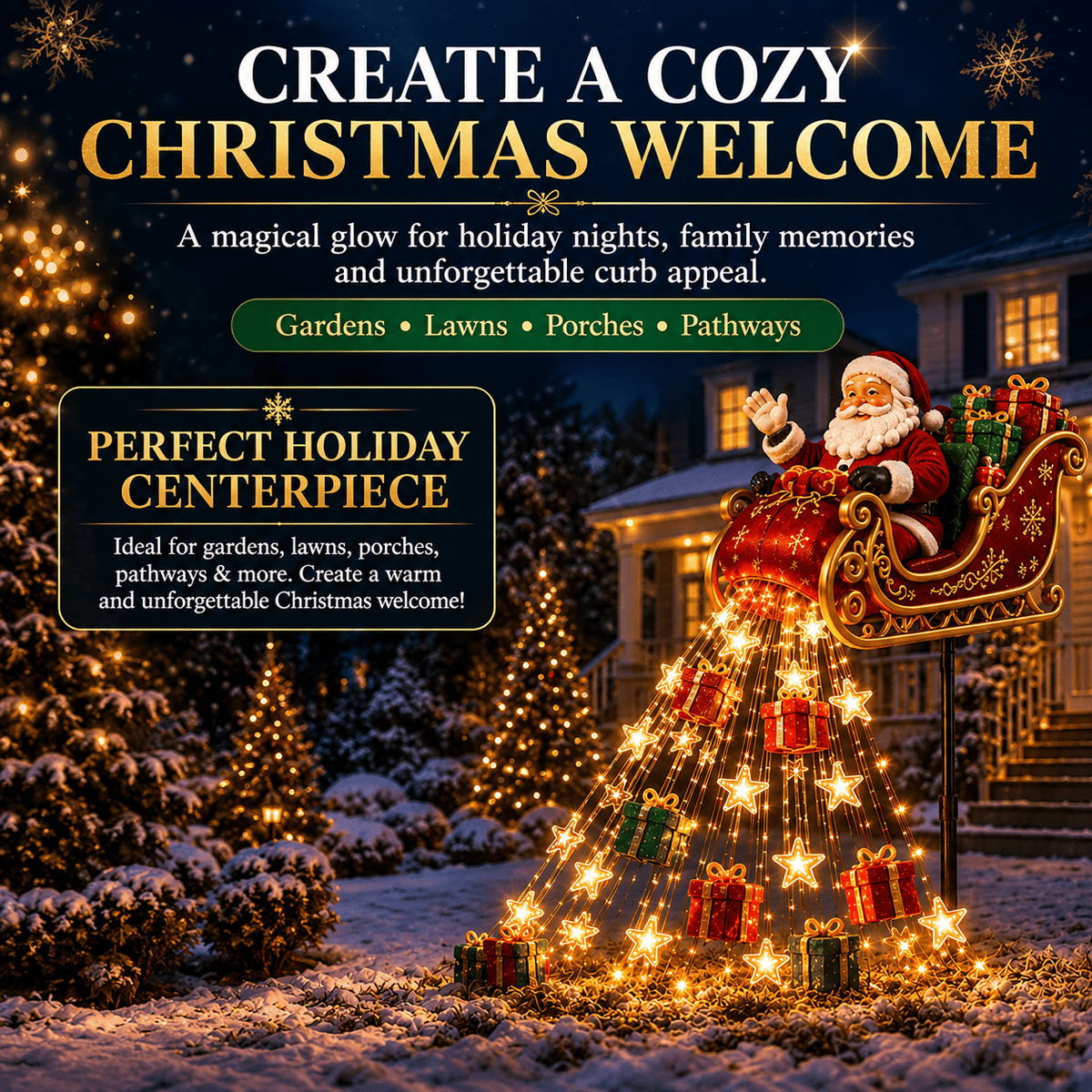 🔥Free Shipping - 🎅✨ 2026 New Santa’s Flying Sleigh Gift Cascade – Solar Christmas Garden Light