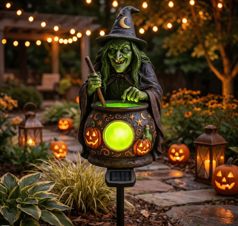 🧙Halloween Solar Witch Cauldron Garden Stake Light