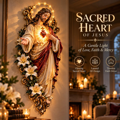 ✨ Sacred Heart of Jesus 3D Lighted Wall Décor