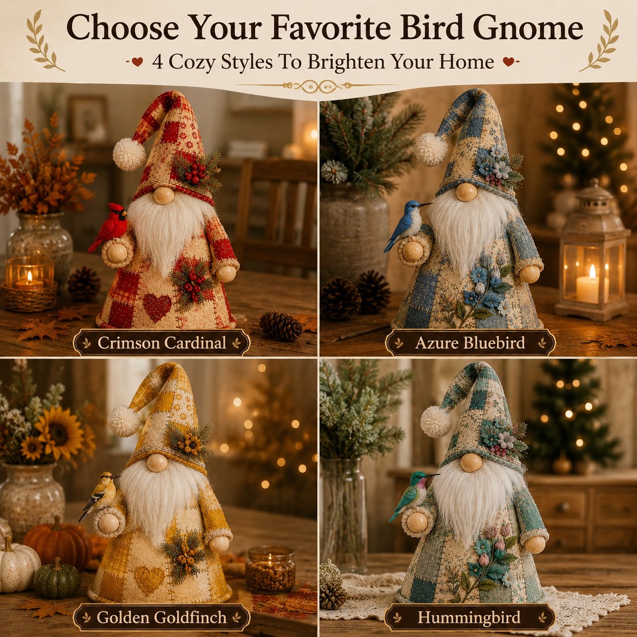 ⭐HOT SALE 49% OFF – 🐦 Patchwork Bird Gnome Light Collection