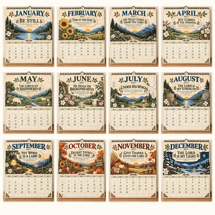 ✝️ 2027 Psalms Wall Calendar | Monthly Scripture &amp; Christian Artwork