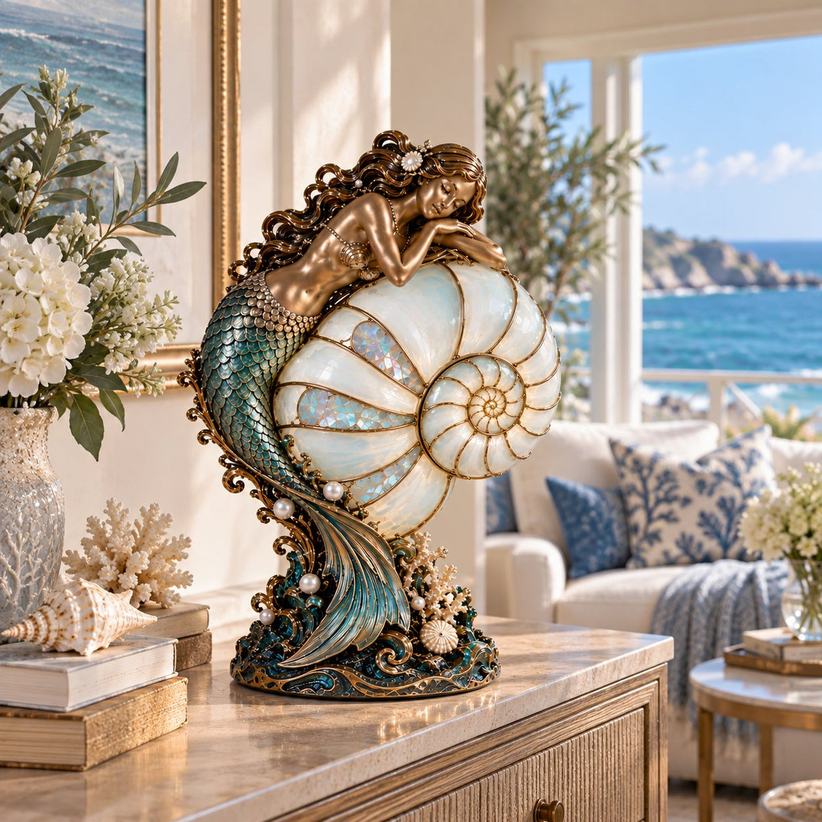🧜‍♀️ Moon Tide Mermaid Nautilus Lamp